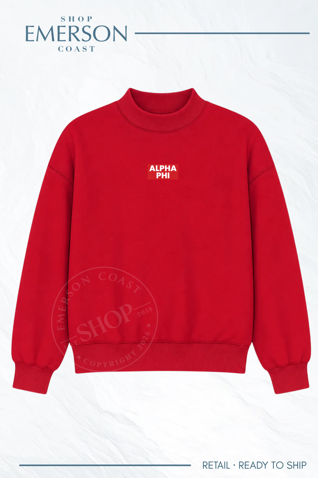 Alpha Phi Monochromatic Red Patch Mockneck