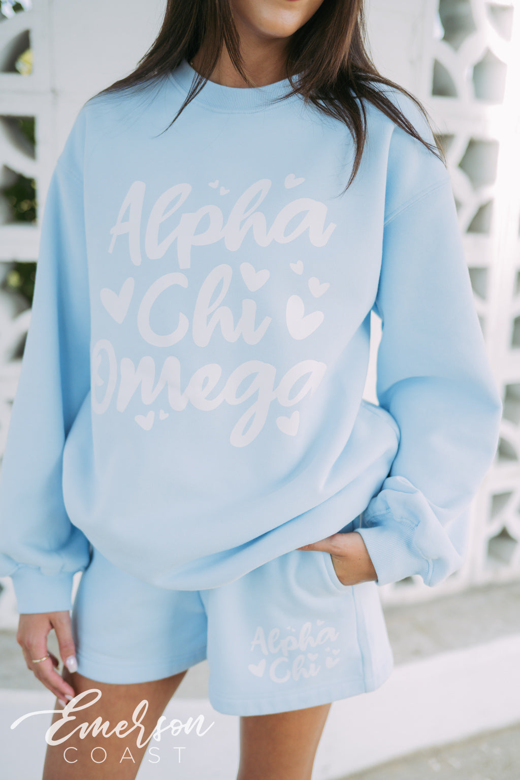 Alpha Chi Omega Breeze Crewneck and Shorts Set