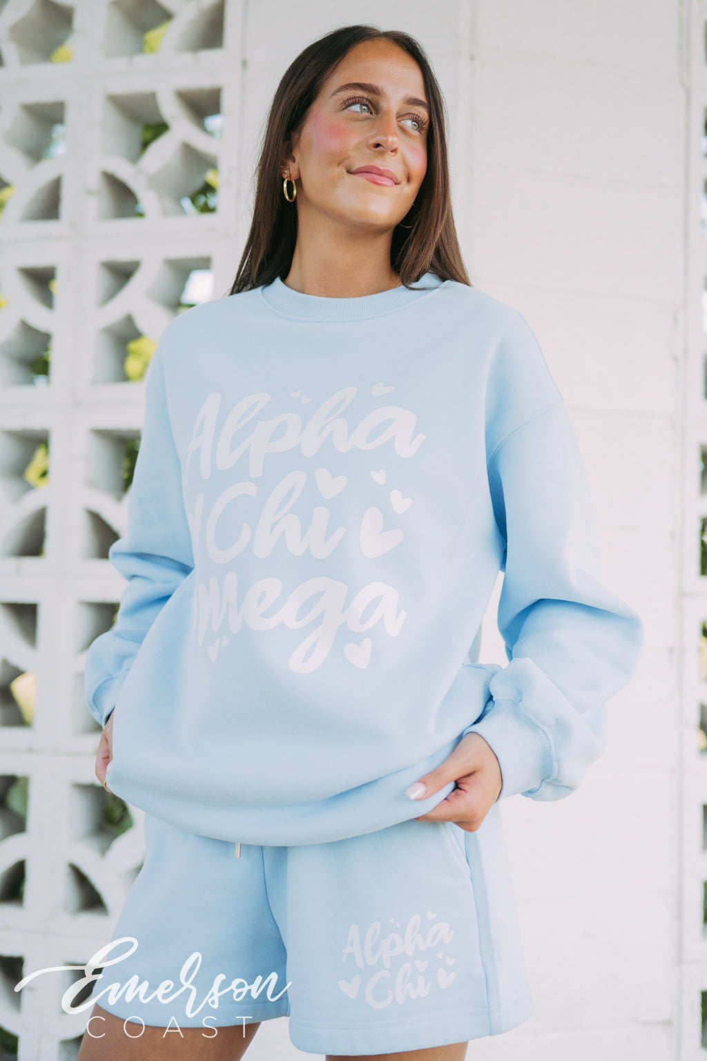 Alpha Chi Omega Breeze Crewneck and Shorts Set