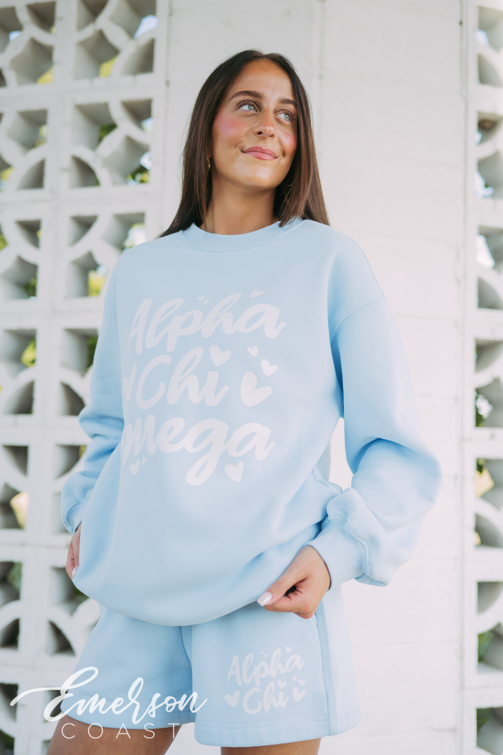 Alpha Chi Omega Breeze Crewneck and Shorts Set