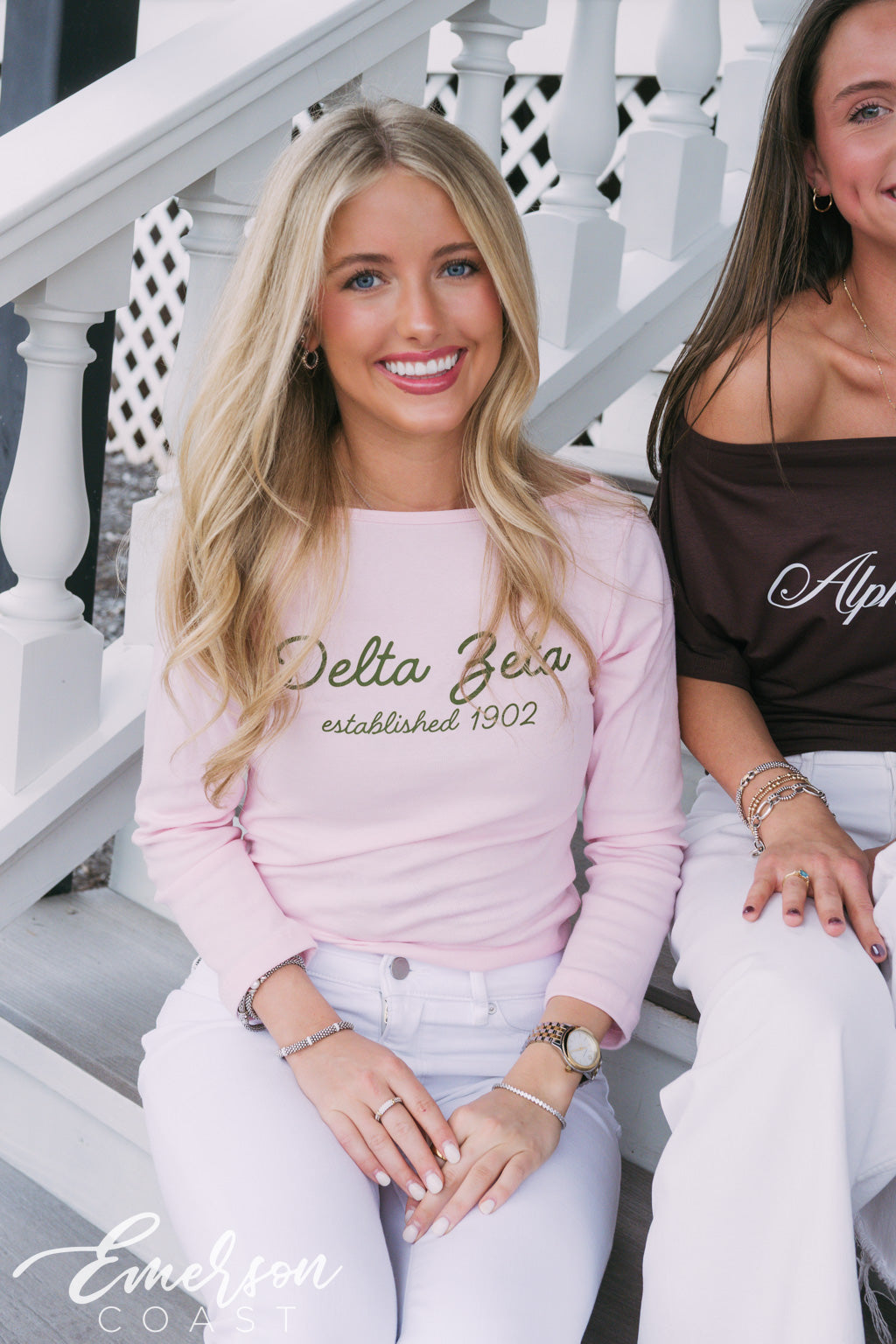 Delta Zeta Baby Pink Boatneck Long Sleeve