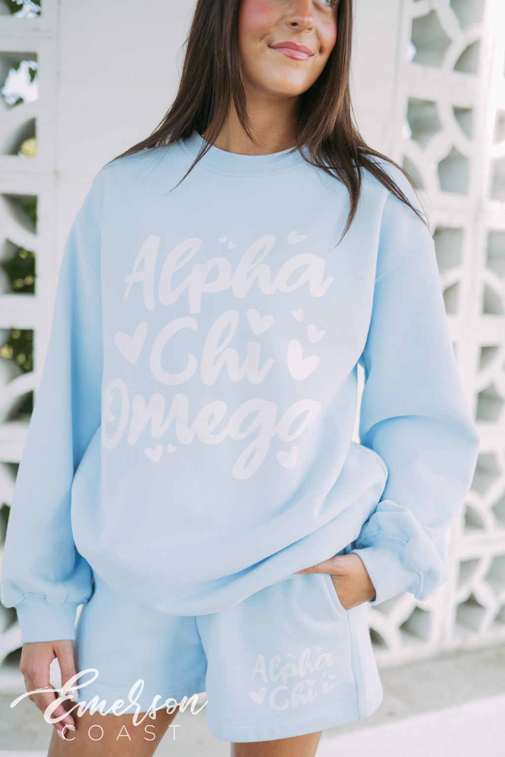 Alpha Chi Omega Breeze Crewneck and Shorts Set