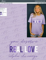 Alpha Chi Omega You Deserve Real Love Lavender Tee