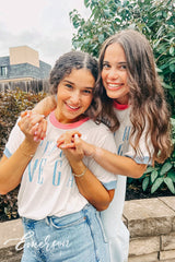 Alpha Chi Omega Pink and Light Blue Colorblock Ringer Tee