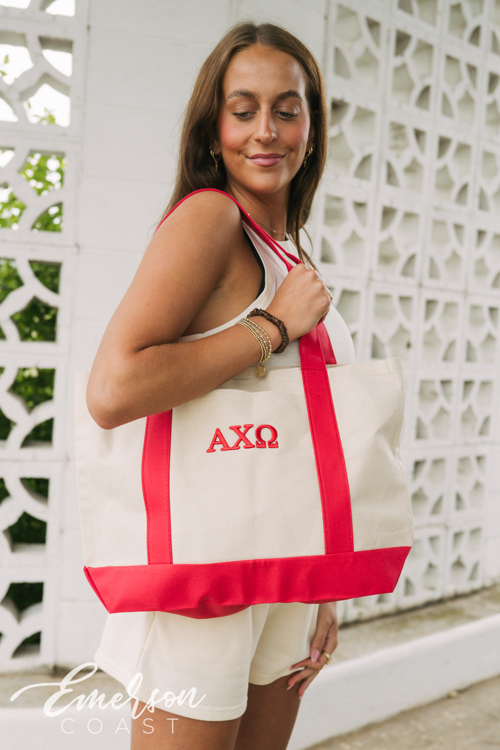 Alpha Chi Omega Red Puff Embroidered Totes