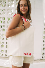 Alpha Chi Omega Red Puff Embroidered Totes