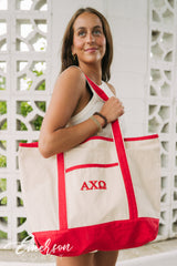 Alpha Chi Omega Red Puff Embroidered Totes
