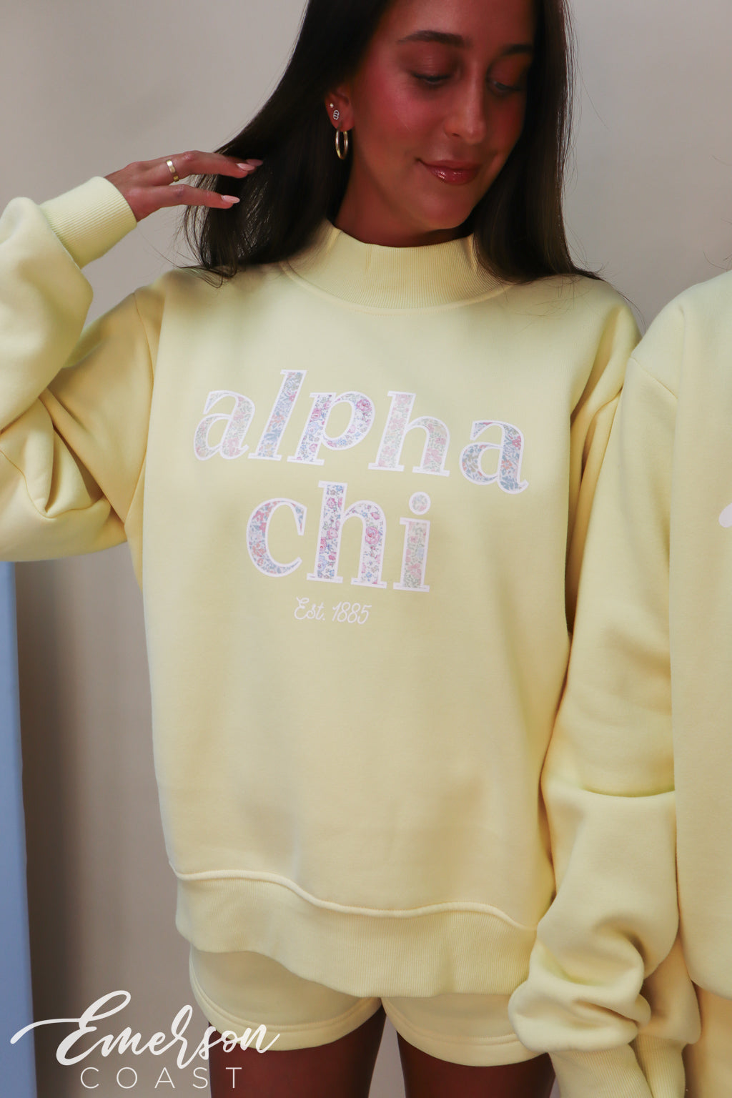 Alpha Chi Floral Butter Yellow Mock Neck Set