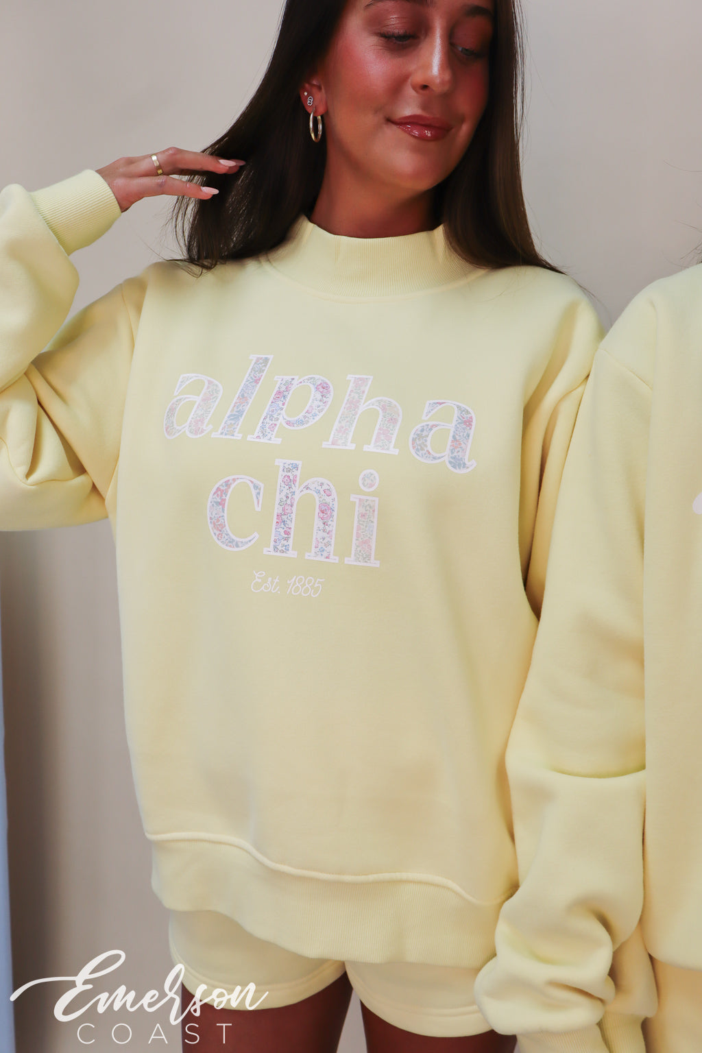 Alpha Chi Floral Butter Yellow Mock Neck Set