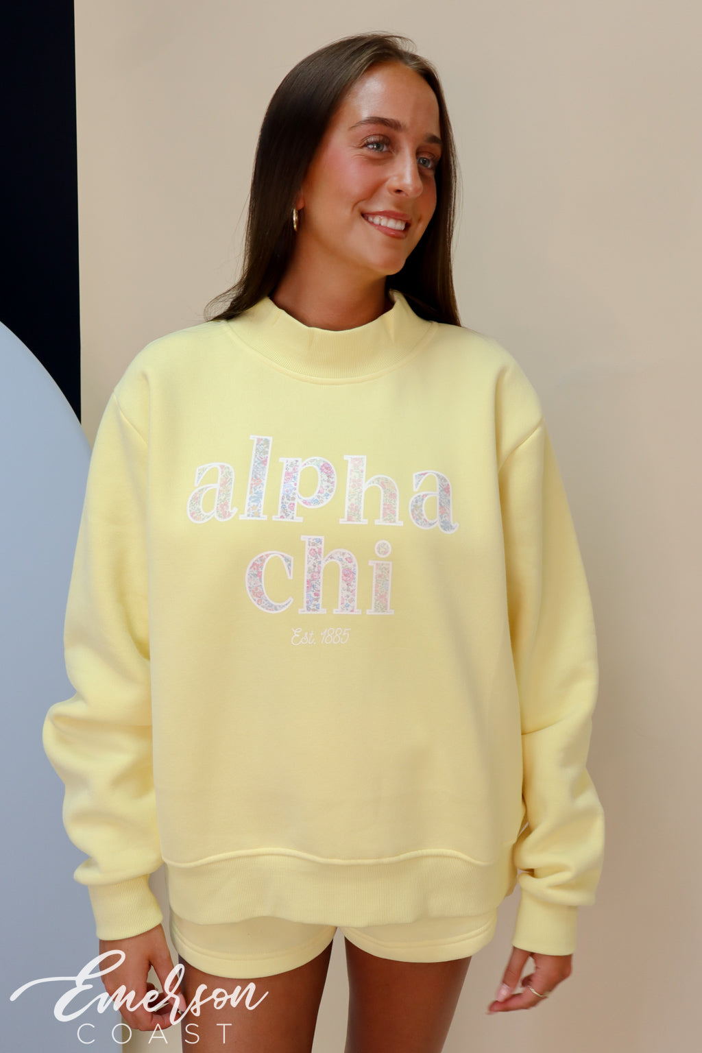 Alpha Chi Floral Butter Yellow Mock Neck Set