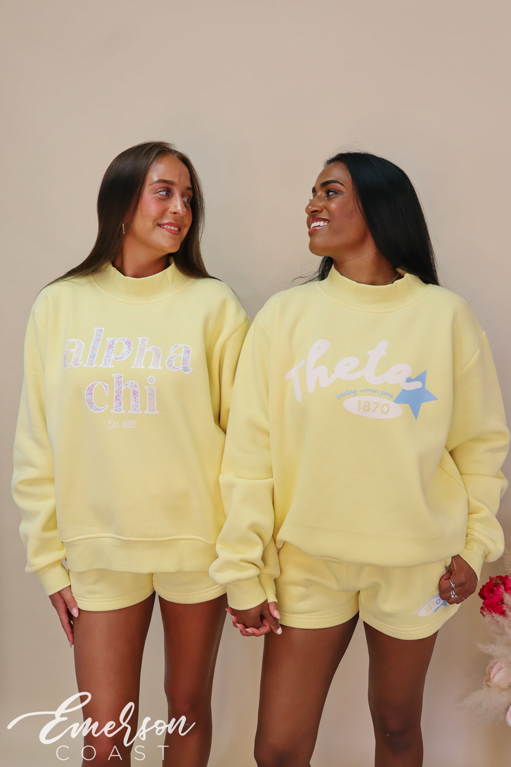 Alpha Chi Floral Butter Yellow Mock Neck Set