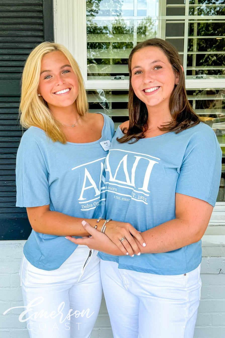 Alpha Delta Pi Light Blue Custom Slouchy Tee