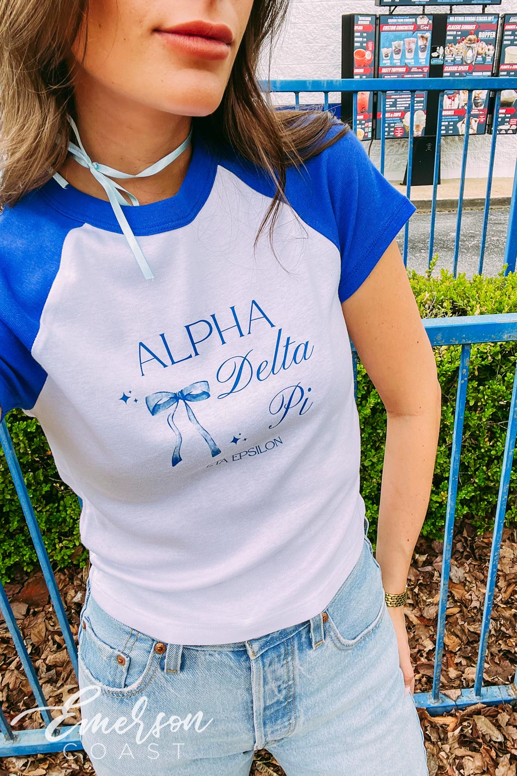 Alpha Delta Pi Royal Blue Bow Baby Tee