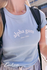 Alpha Gam Light Blue Baby Tee