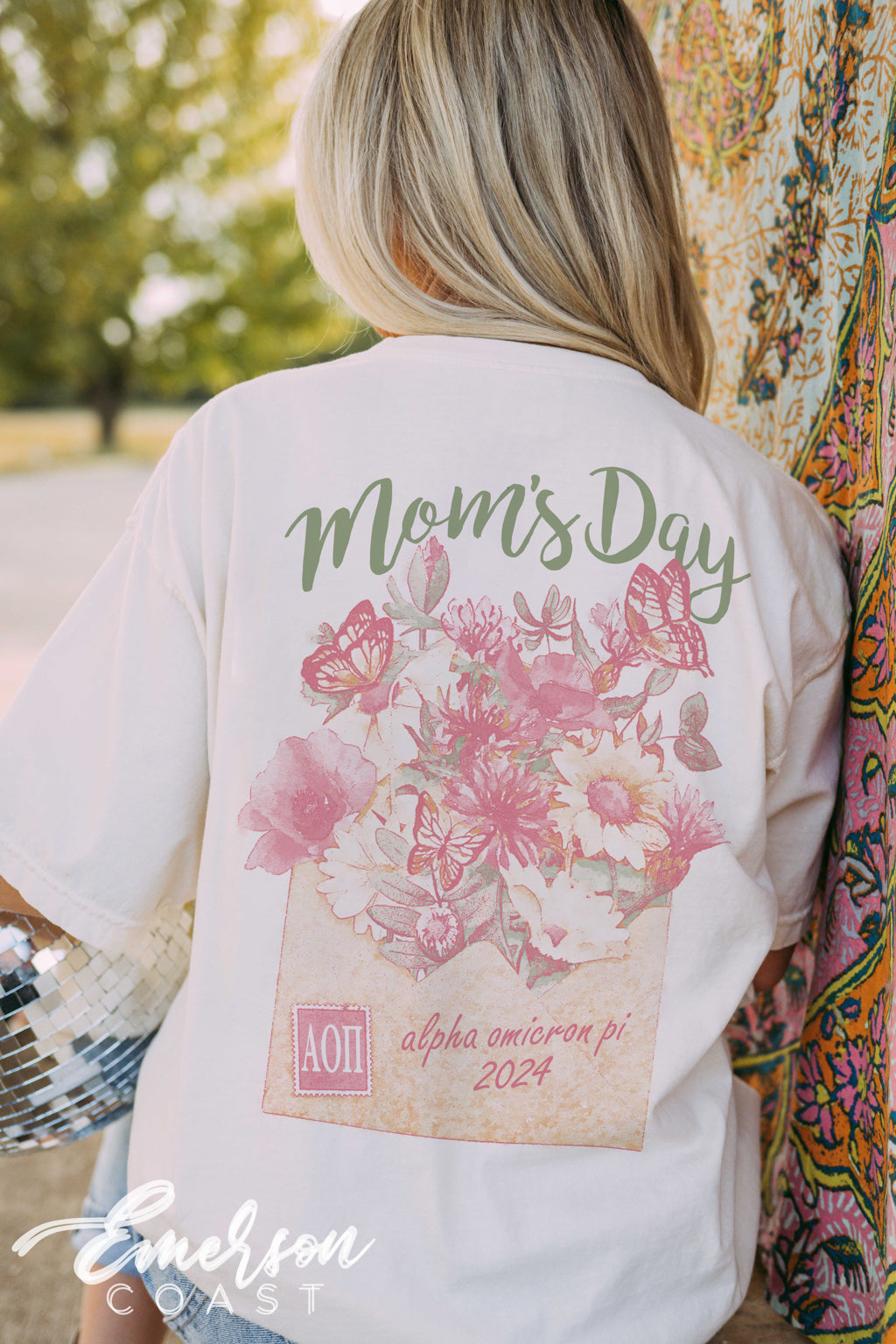 Alpha Omicron Pi Floral Envelope Mom&#39;s Day Tee