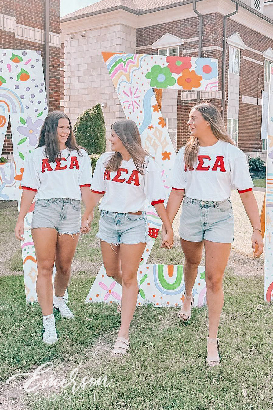 Alpha Sigma Alpha Red and White Stitched Letter Jersey