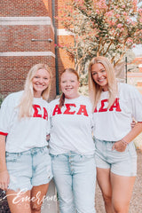 Alpha Sigma Alpha Red and White Stitched Letter Jersey