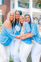 Alpha Omicron Pi Blue Slouchy Off Shoulder Tee