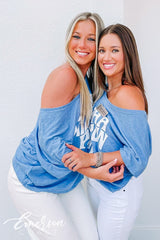 Alpha Omicron Pi Blue Slouchy Off Shoulder Tee