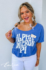 Alpha Omicron Pi Blue Slouchy Off Shoulder Tee