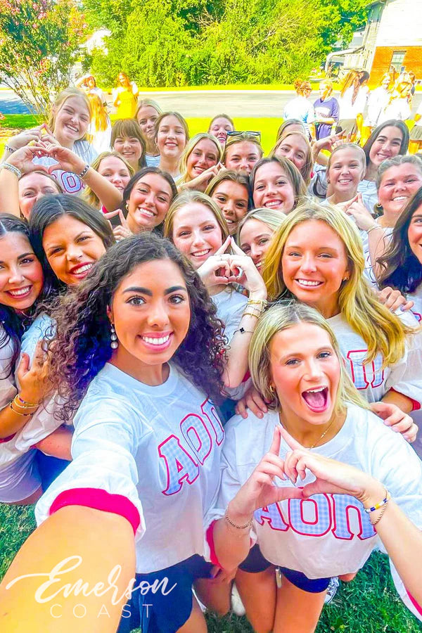 AOPI Red and Blue Gingham Greek Letters Tee