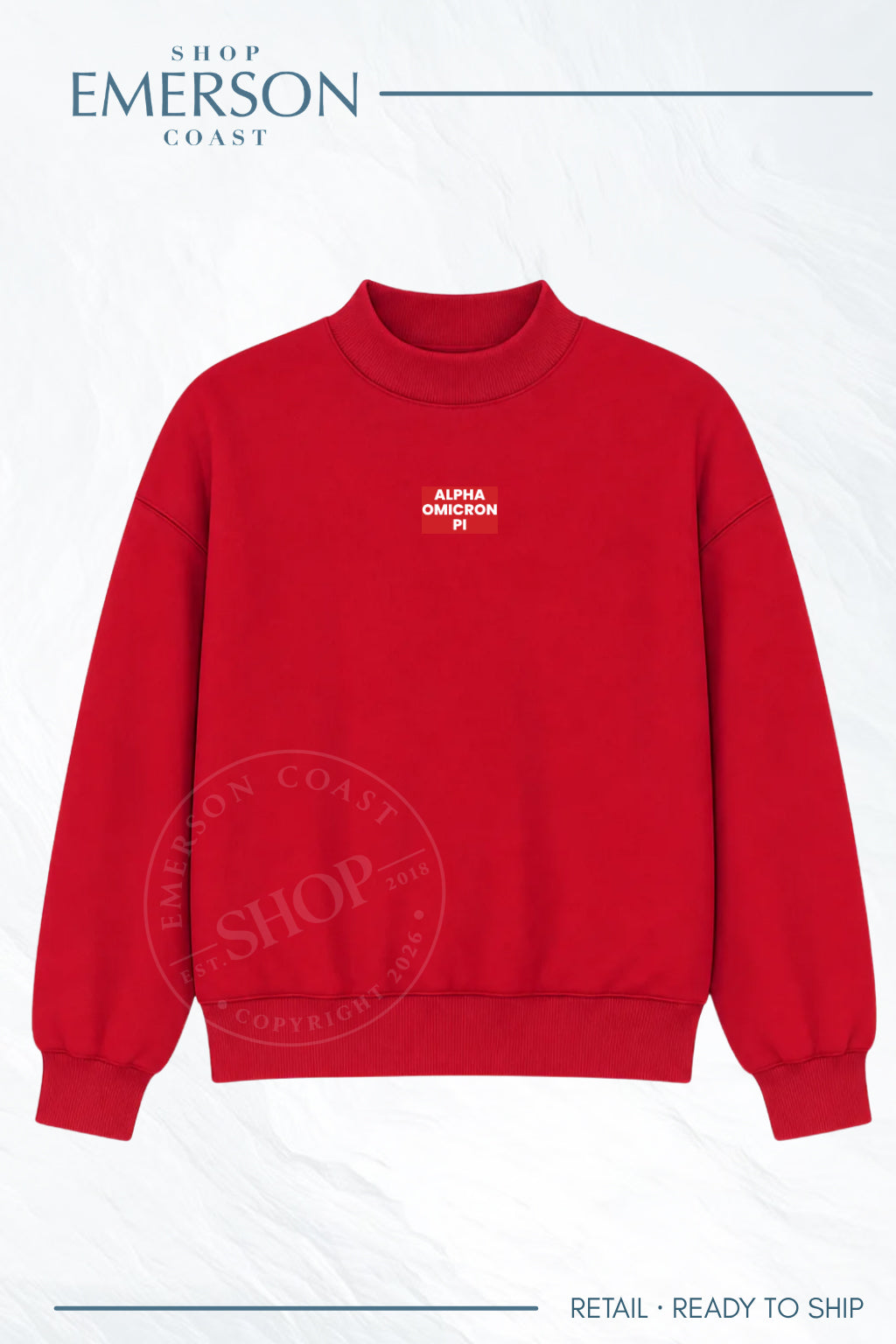 Alpha O Monochromatic Red Patch Mockneck