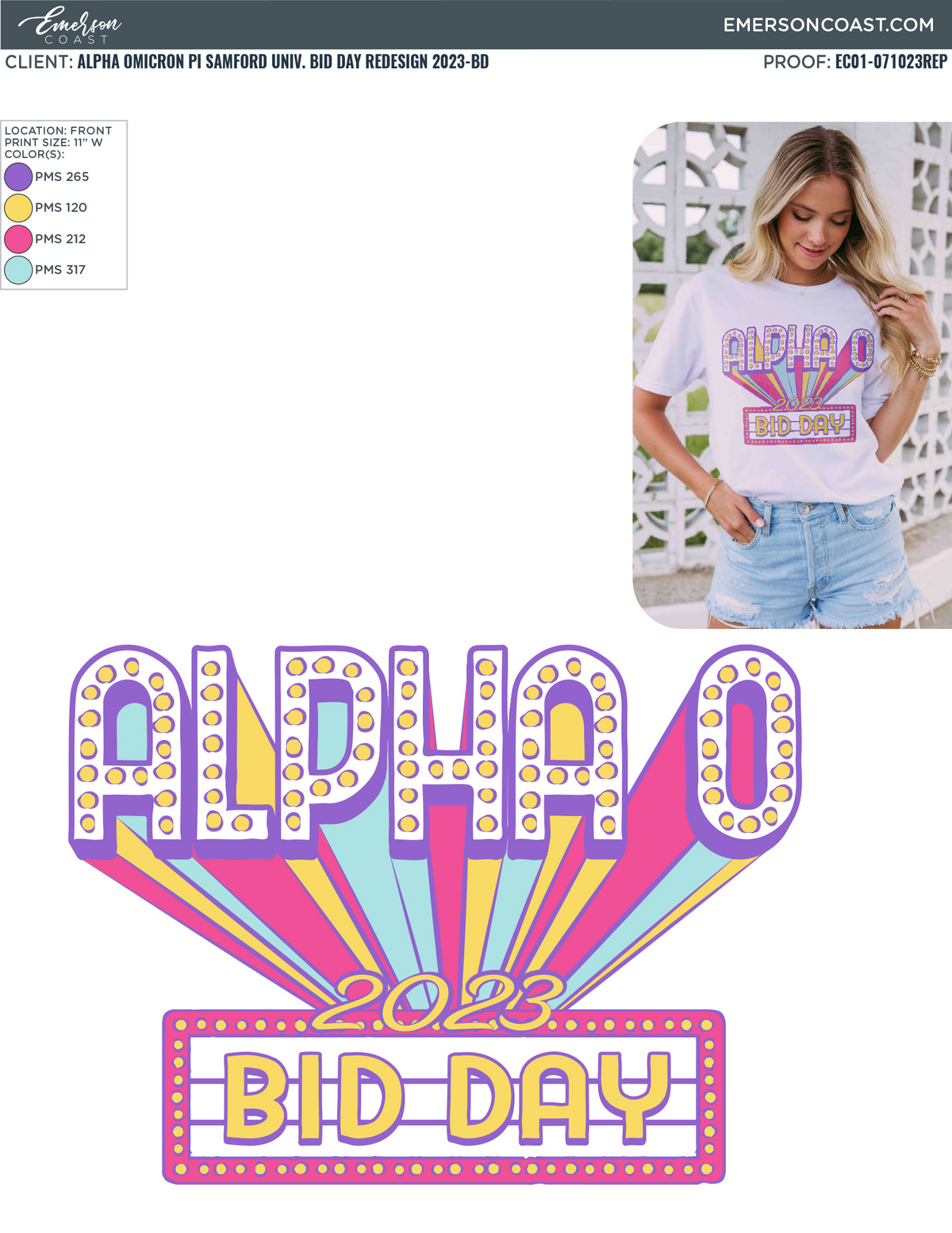 Alpha Omicron Pi Marquee Letters Bid Day Tee