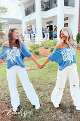 Alpha Omicron Pi Blue Slouchy Off Shoulder Tee