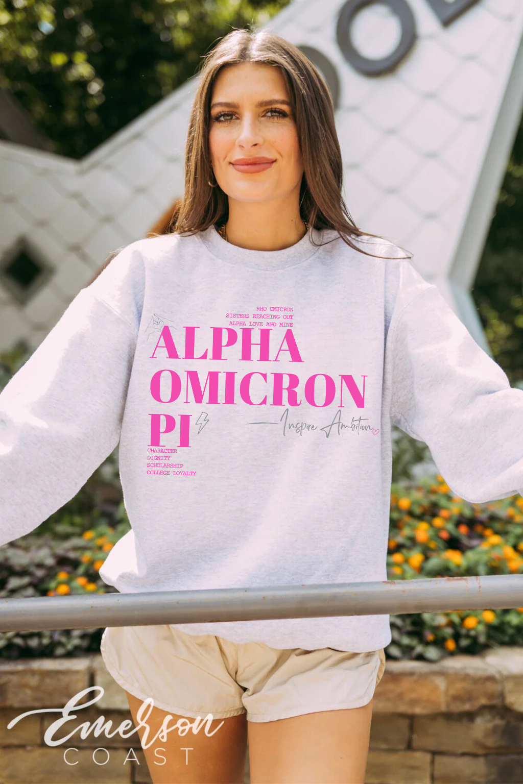 Alpha Omicron Pi Gray Mottos Crewneck