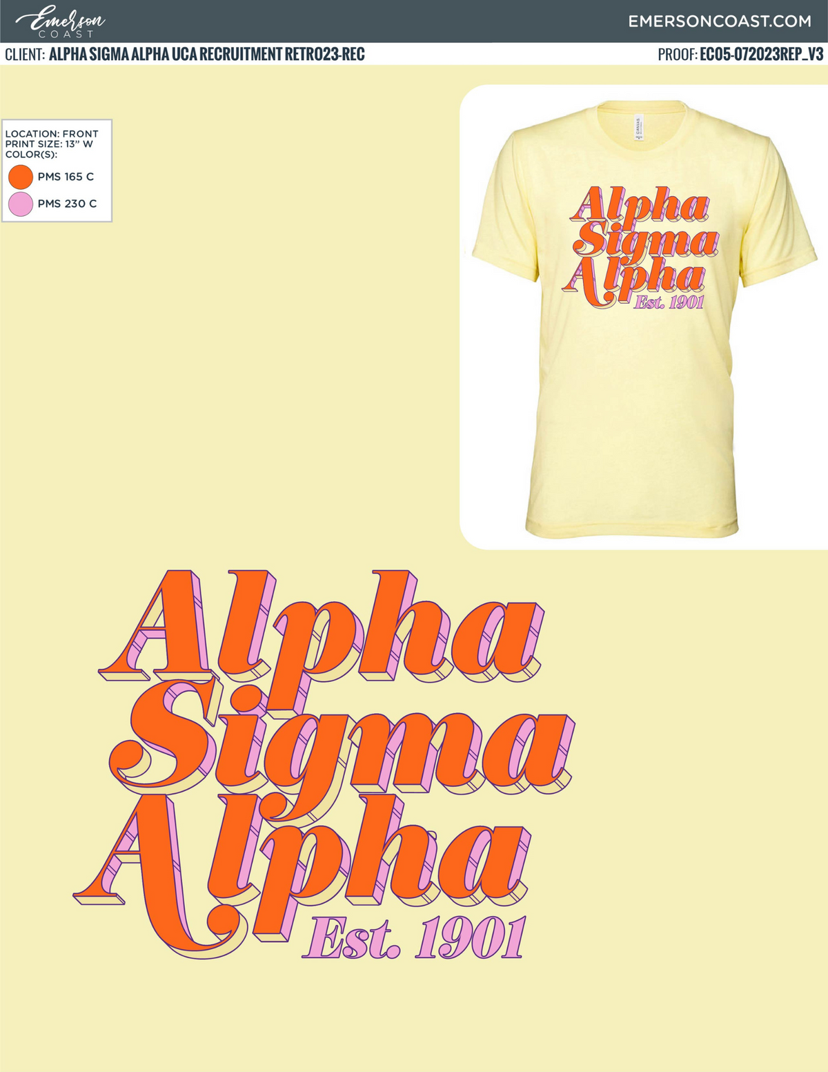 Alpha Sigma Alpha Light Yellow Recruitment Tee