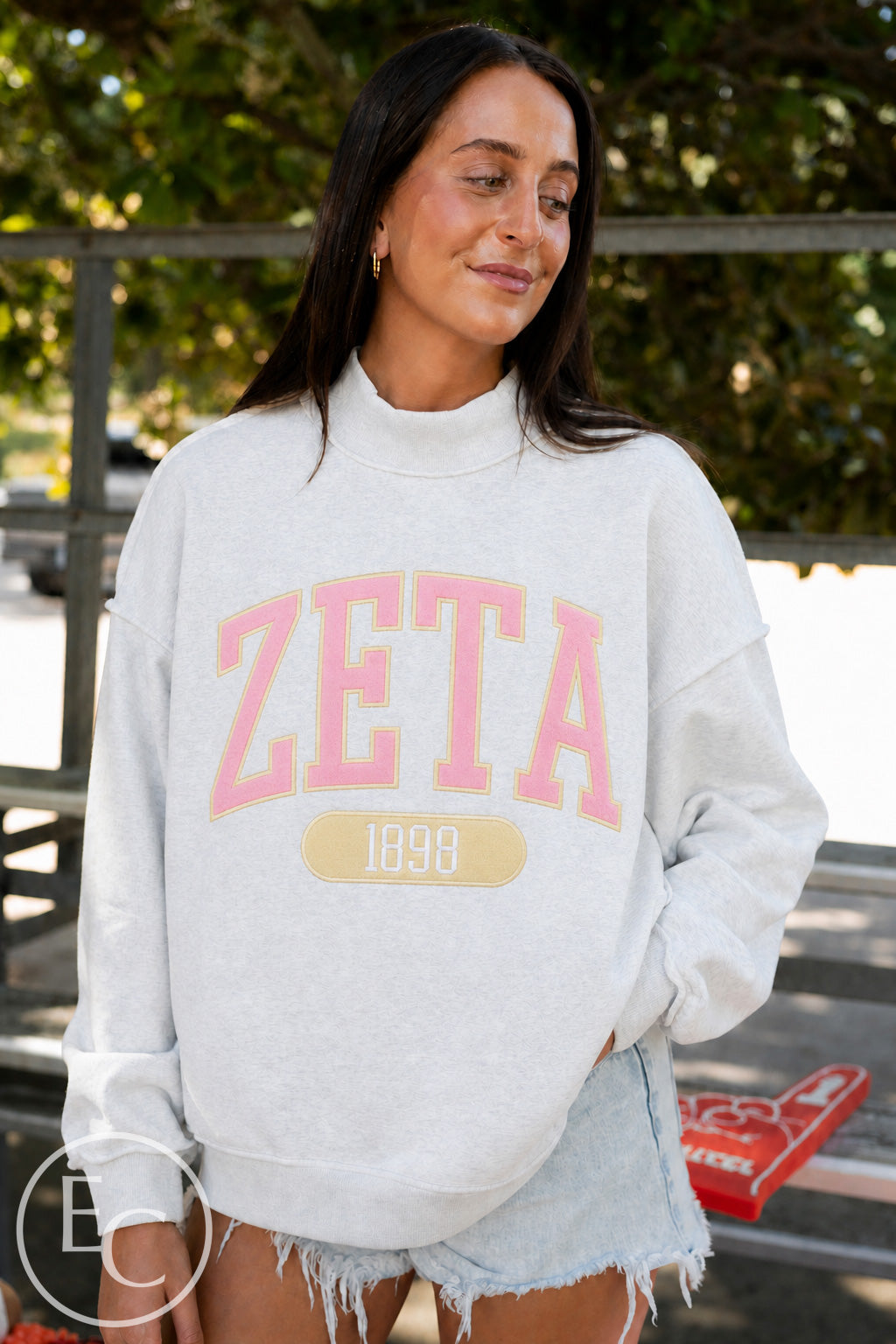 Zeta Tau Alpha Ash Gray Applique Mockneck