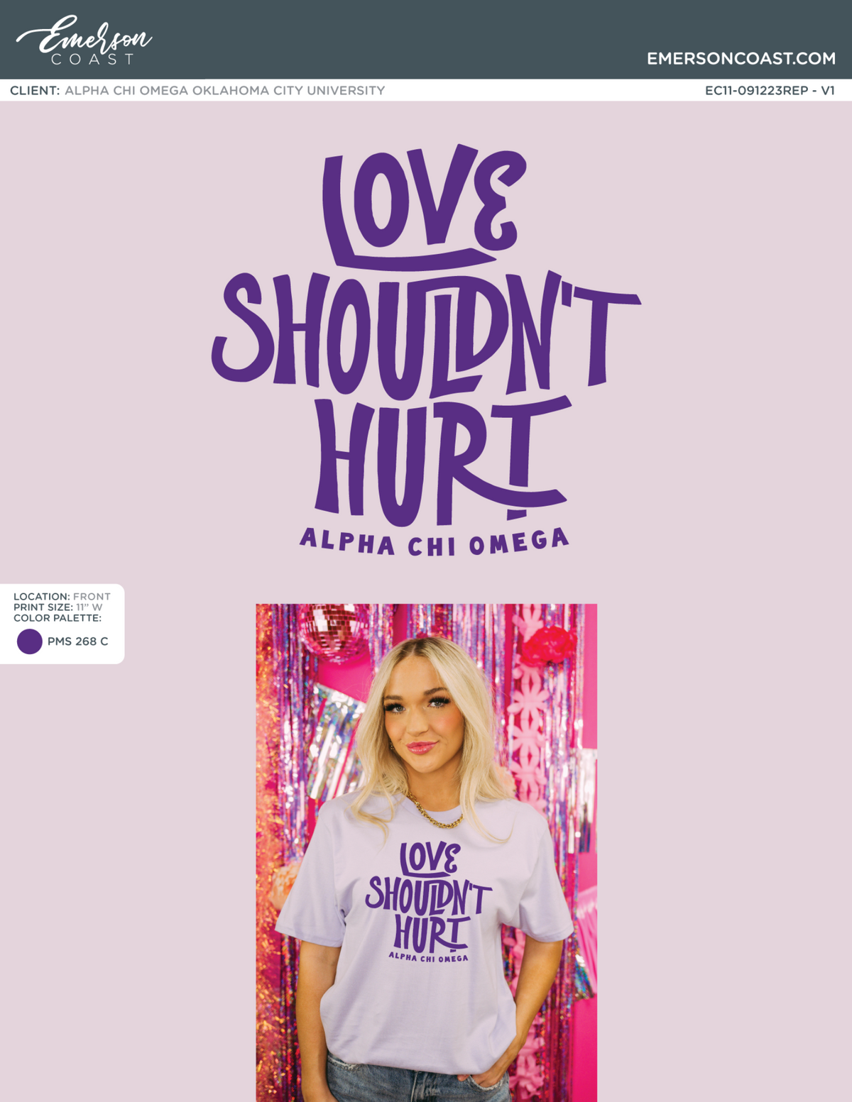Alpha Chi Omega Love Shouldnt Hurt Lavender Tshirt