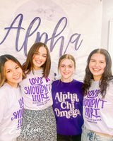 Alpha Chi Omega Love Shouldnt Hurt Lavender Tshirt
