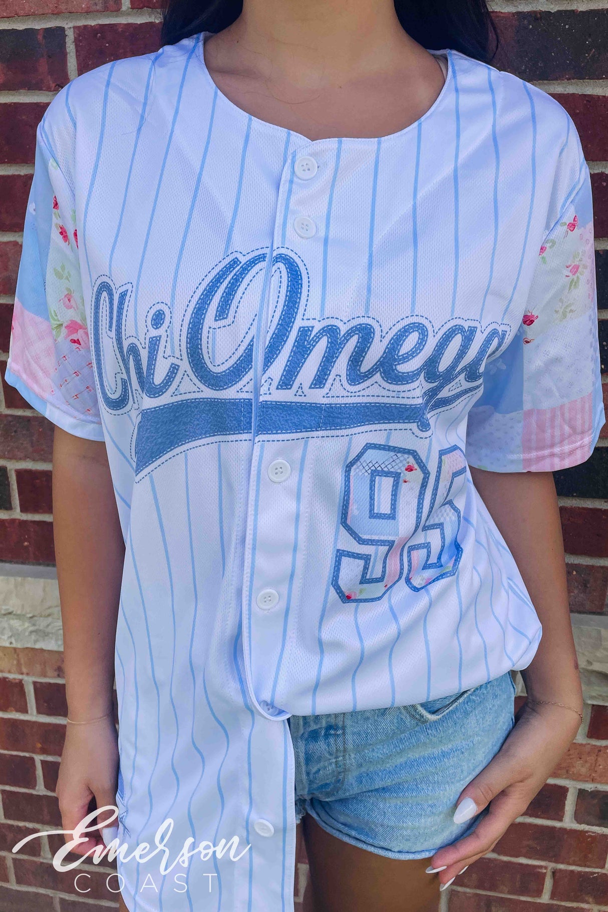 Chi Omega Floral Patchwork Baseball Jersey