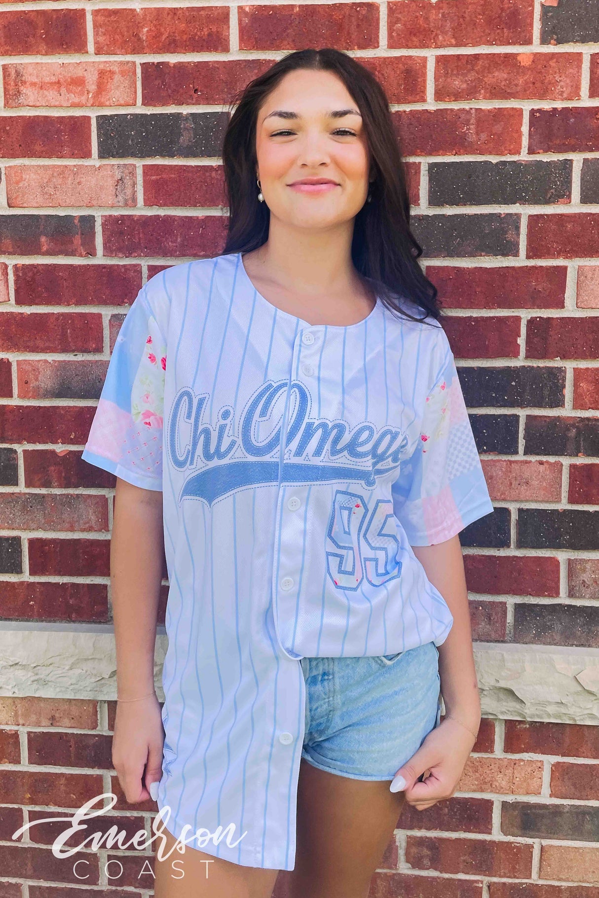 Chi Omega Floral Patchwork Baseball Jersey