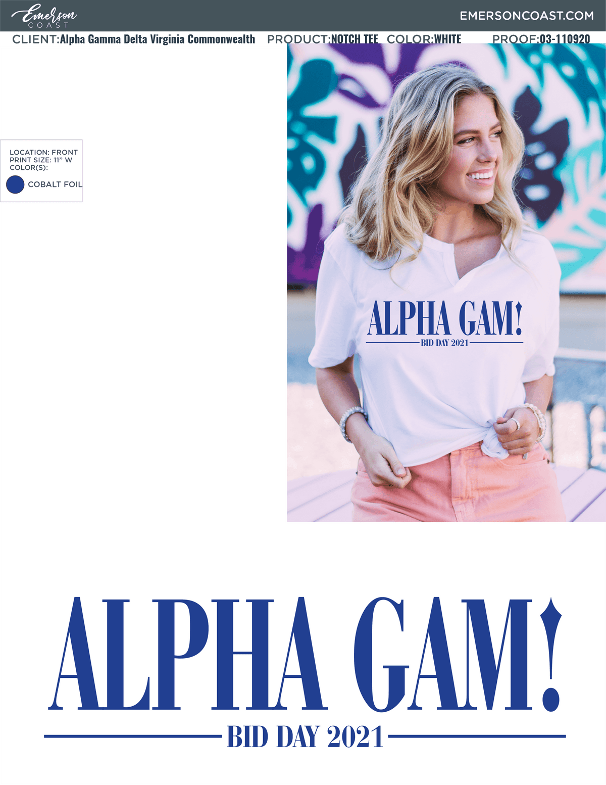03-110920 Alpha Gamma Delta Virginia Commonwealth University White Tee 2020-01