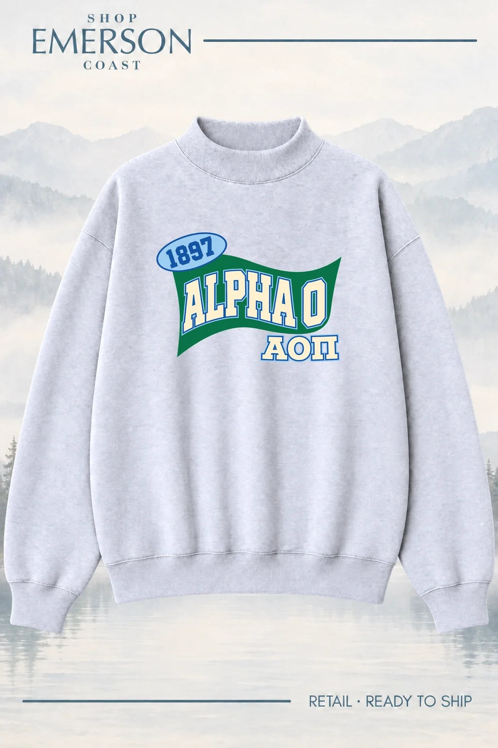 Alpha Omicron Pi Pennant Mockneck