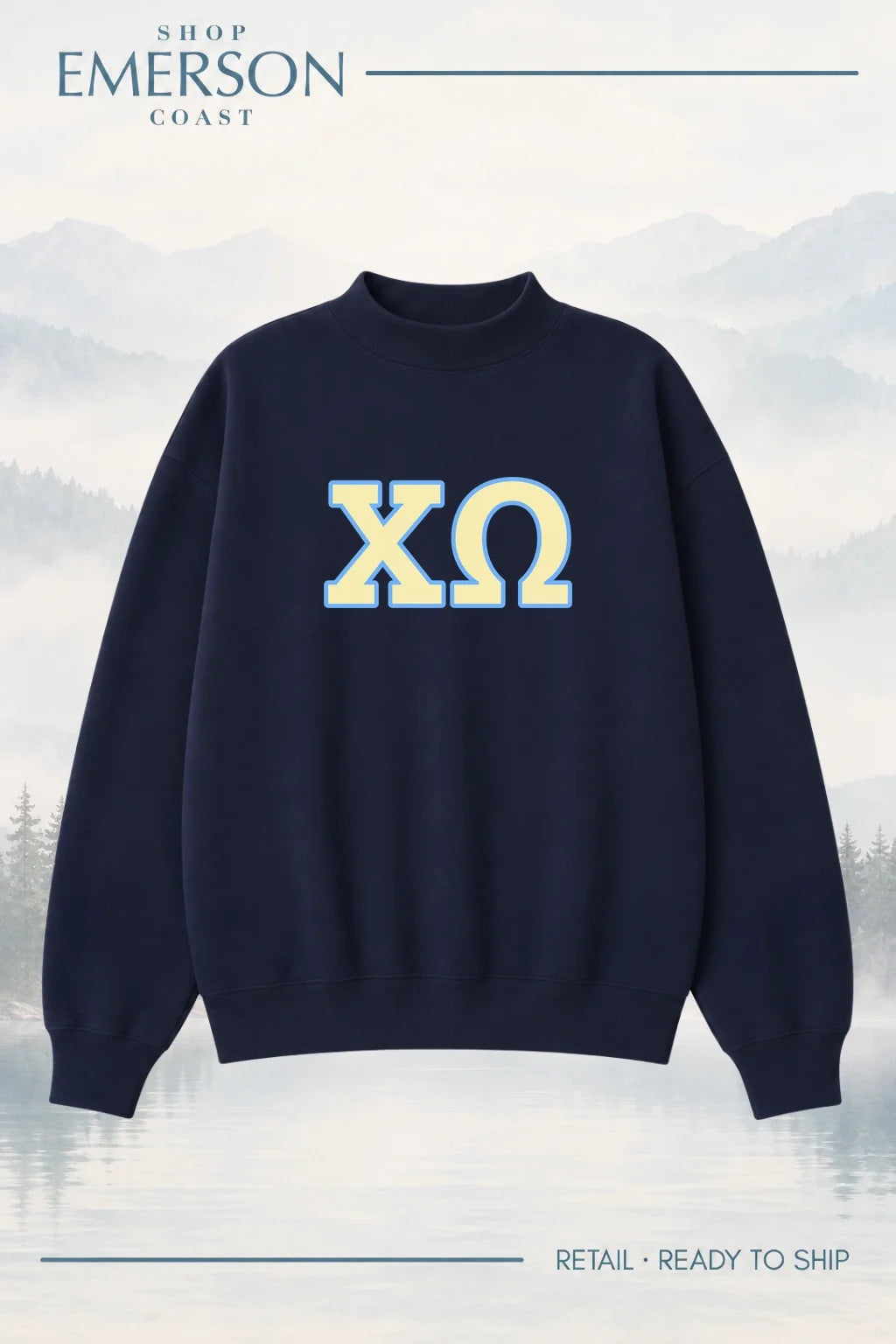 Chi Omega Navy Retreat Mockneck