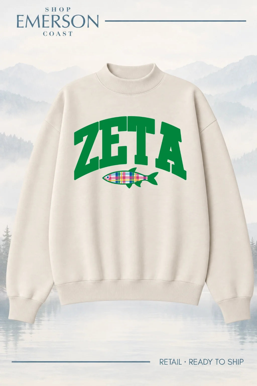 Zeta Tau Alpha Ivory Lakeside Mockneck