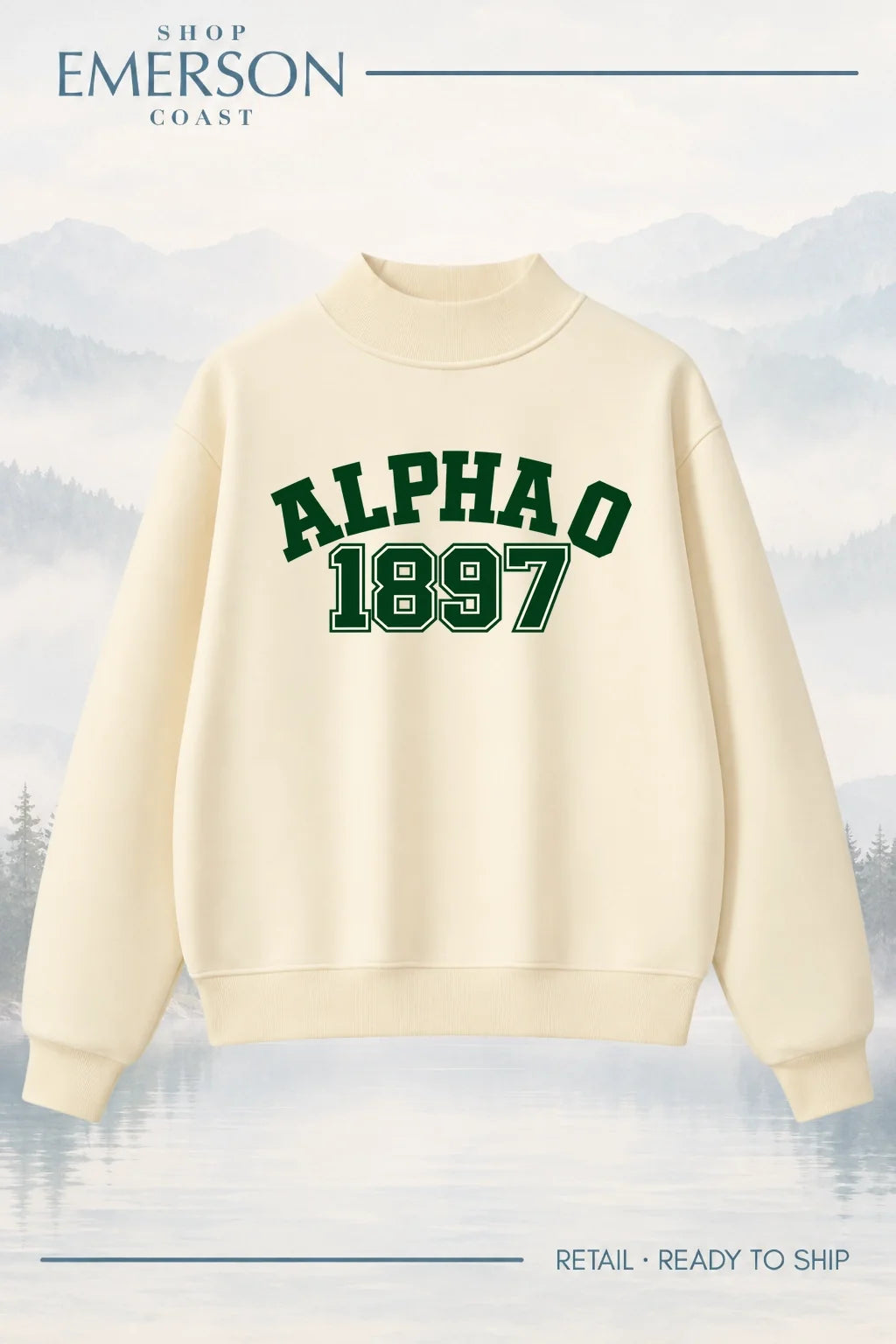 Alpha Omicron Pi Evergreen Varsity Mockneck