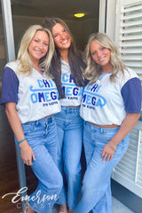 Chi Omega Navy Blue Colorblock Henley Tee