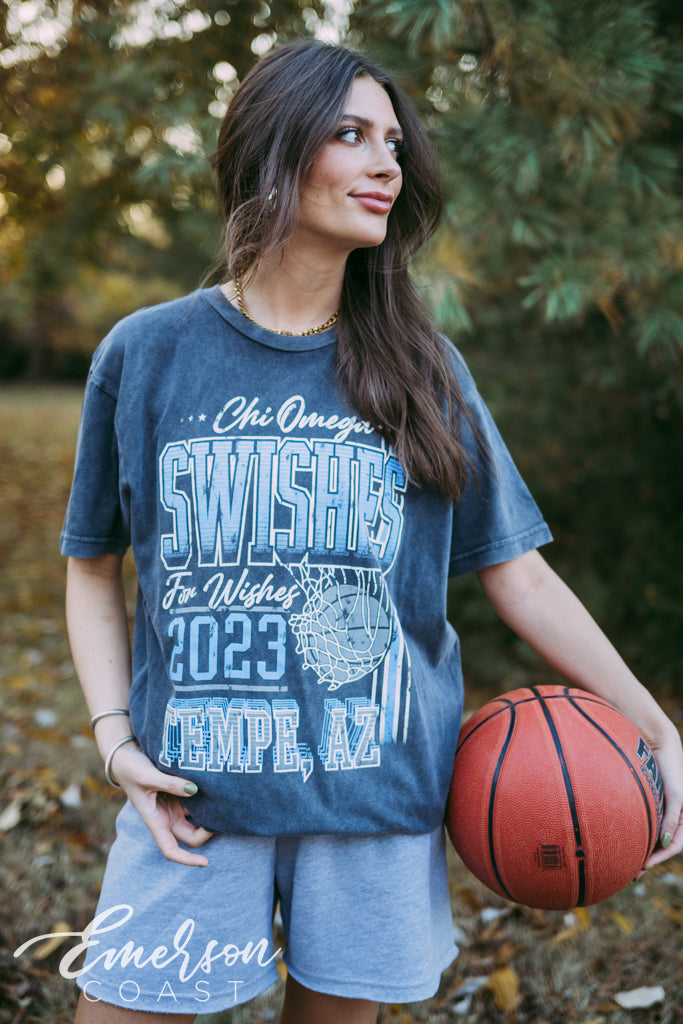 Chi Omega Swishes for Wishes Tee