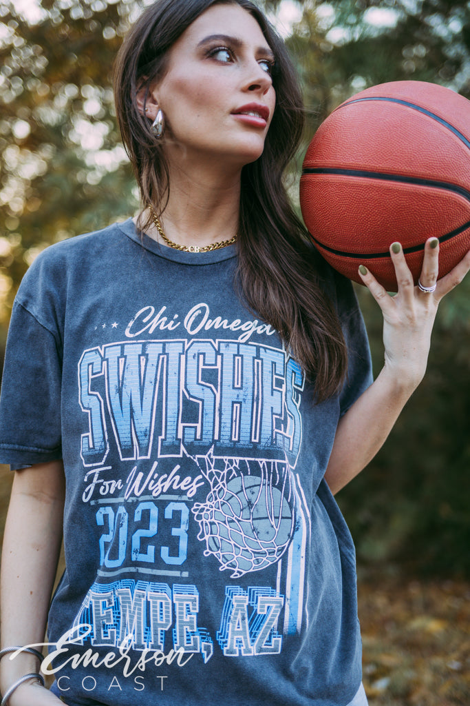 Chi Omega Swishes for Wishes Tee