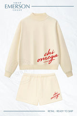 Chi Omega Script Cream Mockneck & Shorts Set