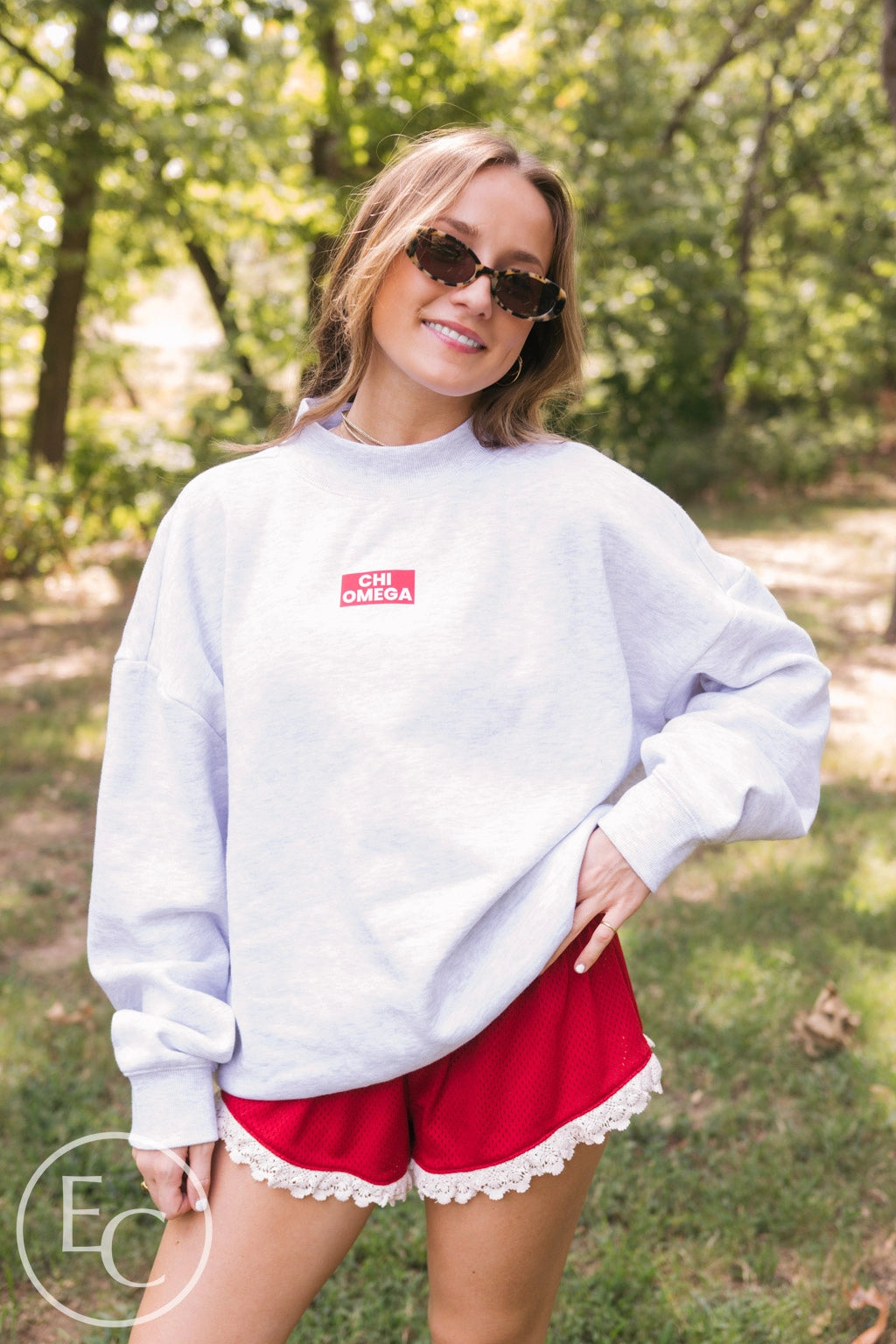 Chi Omega Red Patch Mockneck