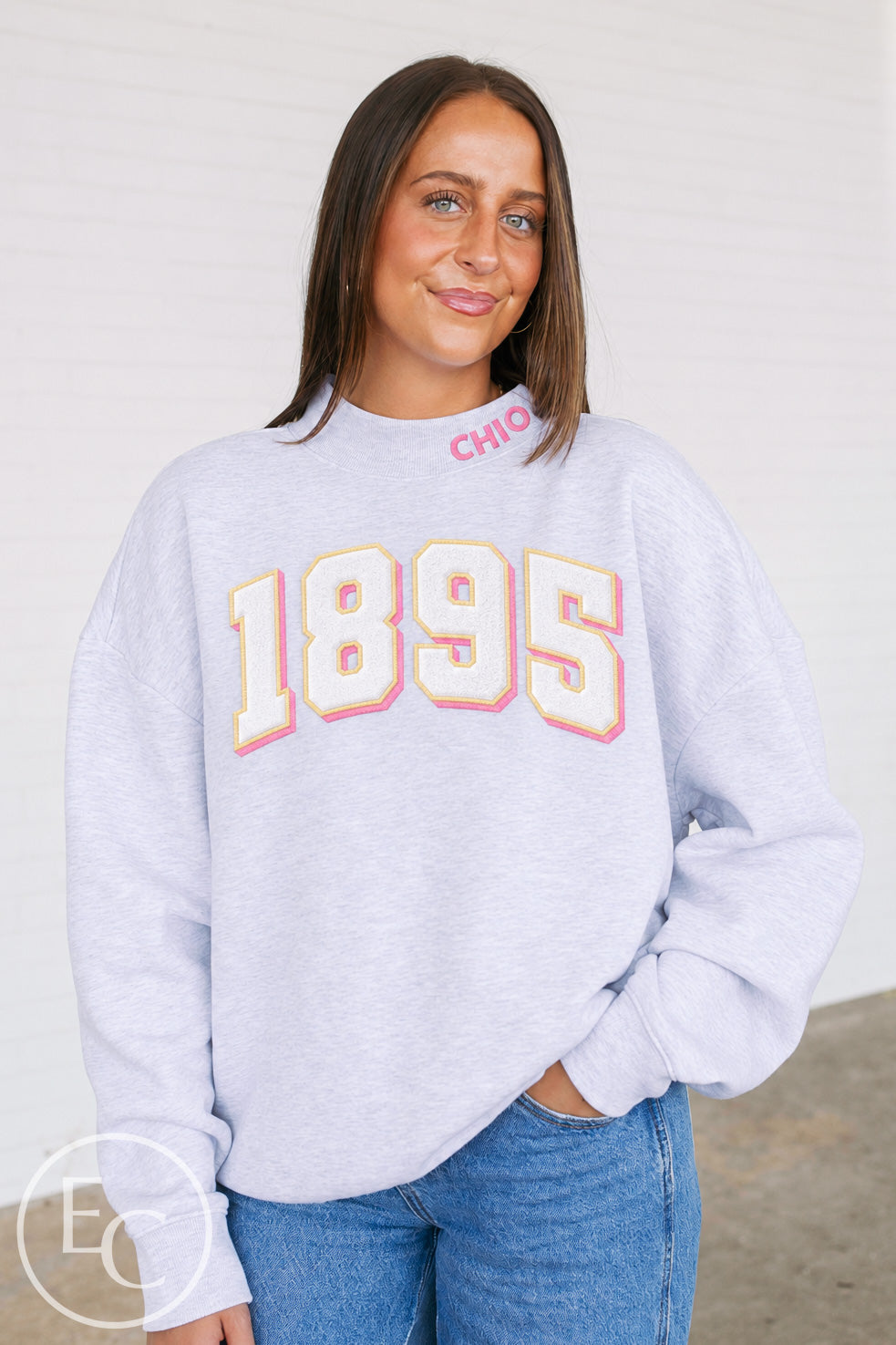 Chi Omega Applique Ash Gray Mockneck