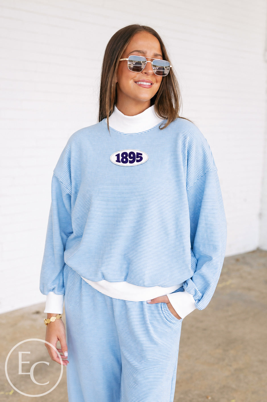 Chi Omega Blue White Mockneck Set