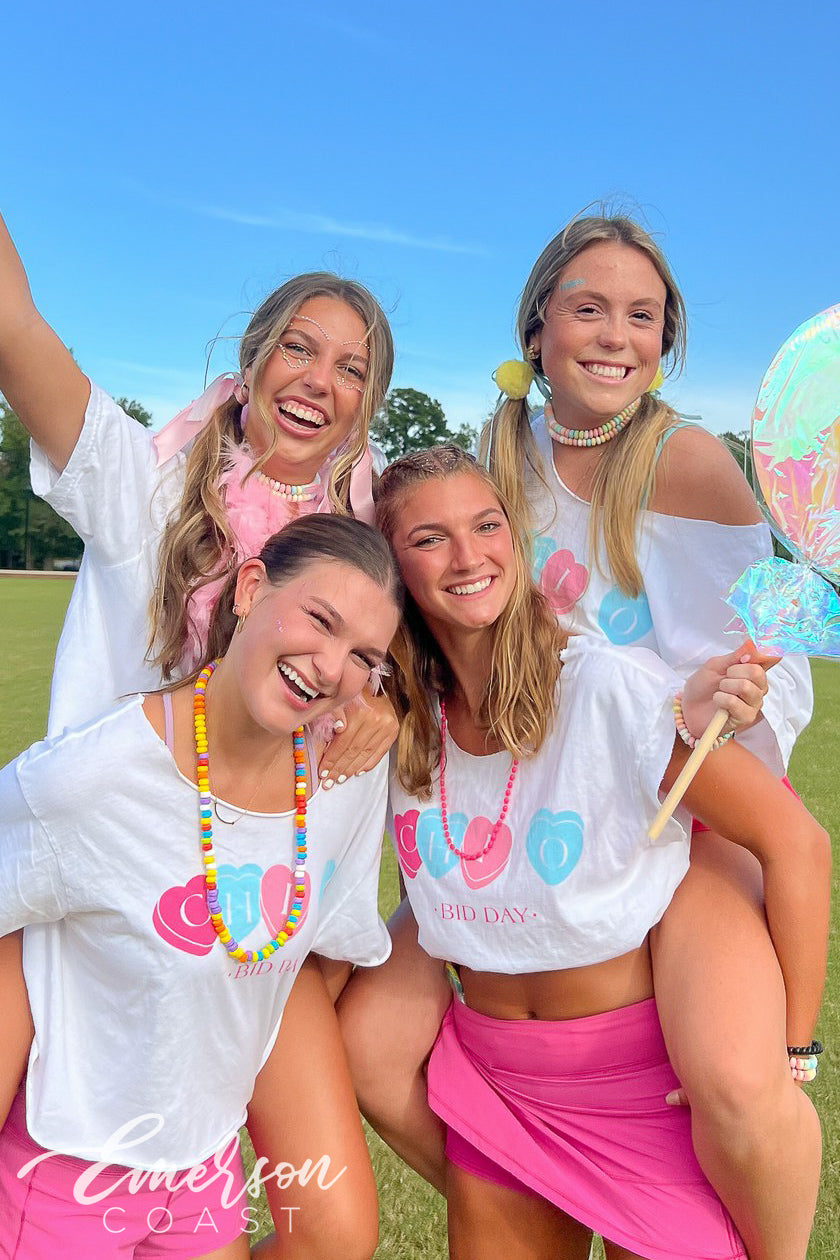 Chi Omega University of North Carolina Wilmington Candy Bid Day Tshirt