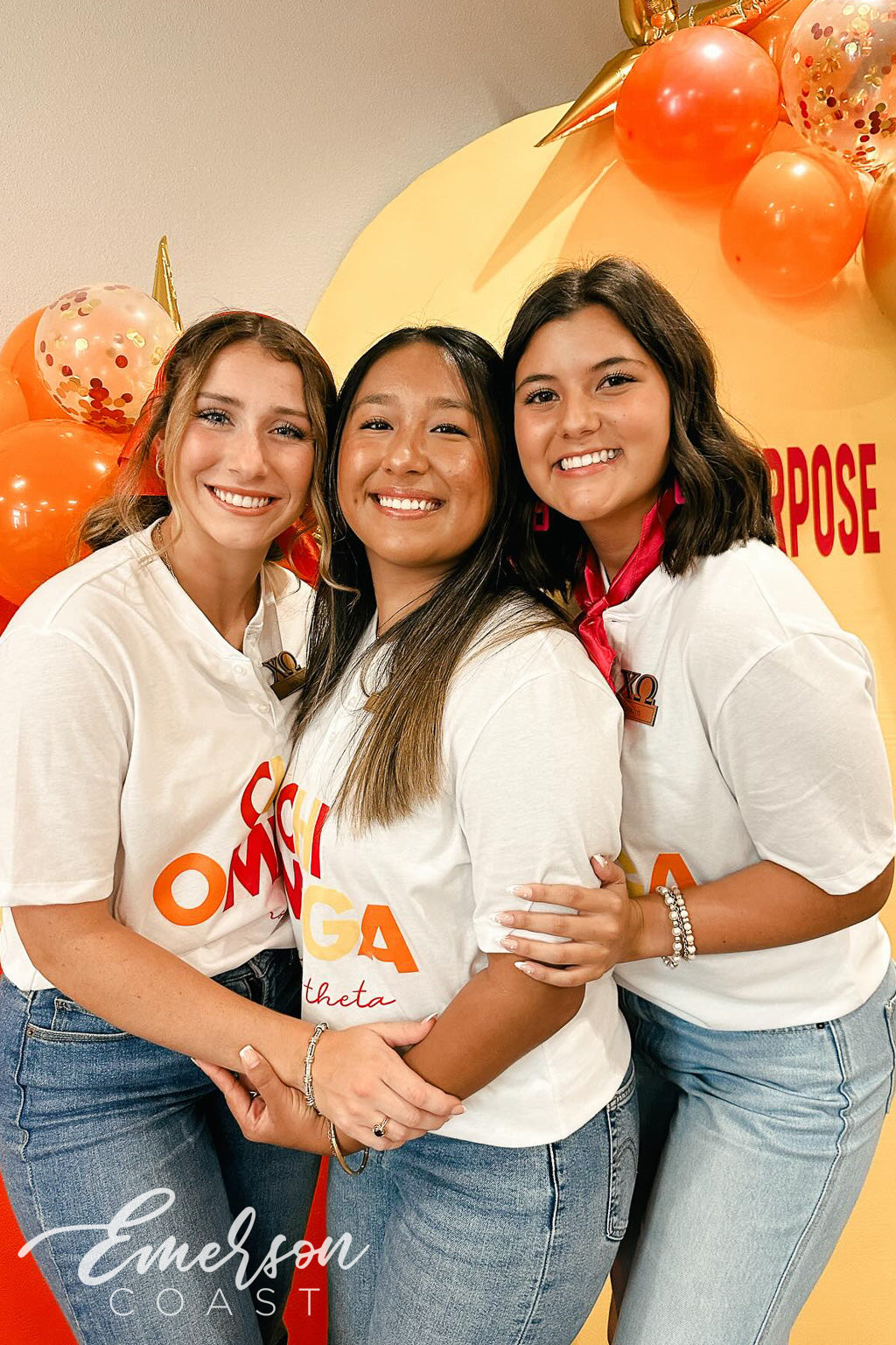 Chi Omega Midwestern State University Bold Red and Yellow Recruitment Henley