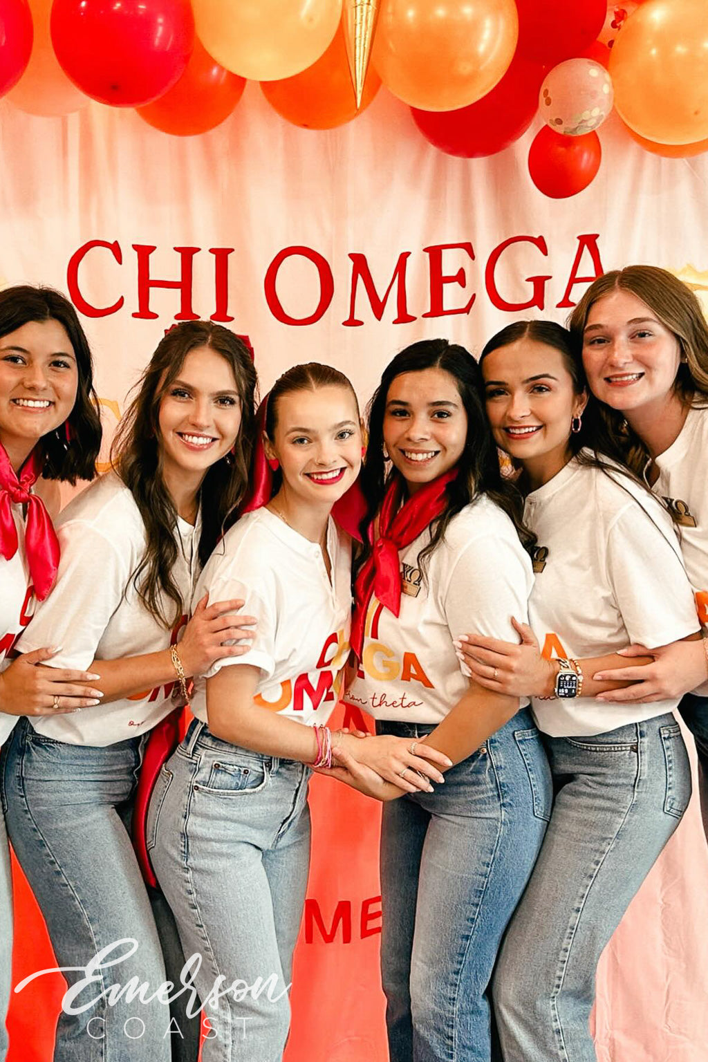 Chi Omega Midwestern State University Bold Red and Yellow Recruitment Henley